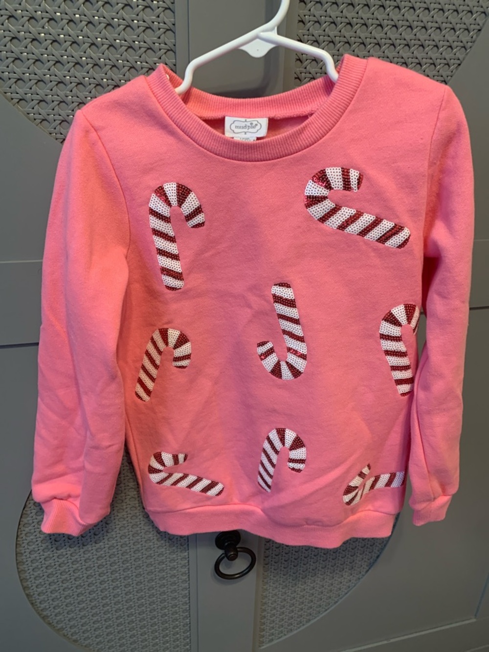 Mud Pie Pink Candy Cane Appliqué Sweatshirt